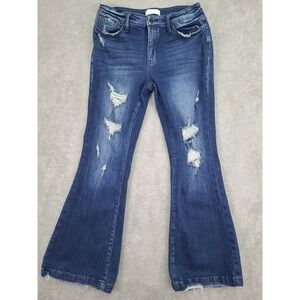 Petra 153 Women's Distressed Flare Leg‎ Jeans Dark Wash Denim Sz 11/29 Stretch